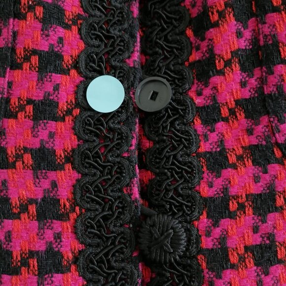 Geary Roark Womens Pink Houndstooth Print Silk Jacket Skirt Set Outfits Size 14 - Picture 5 of 12